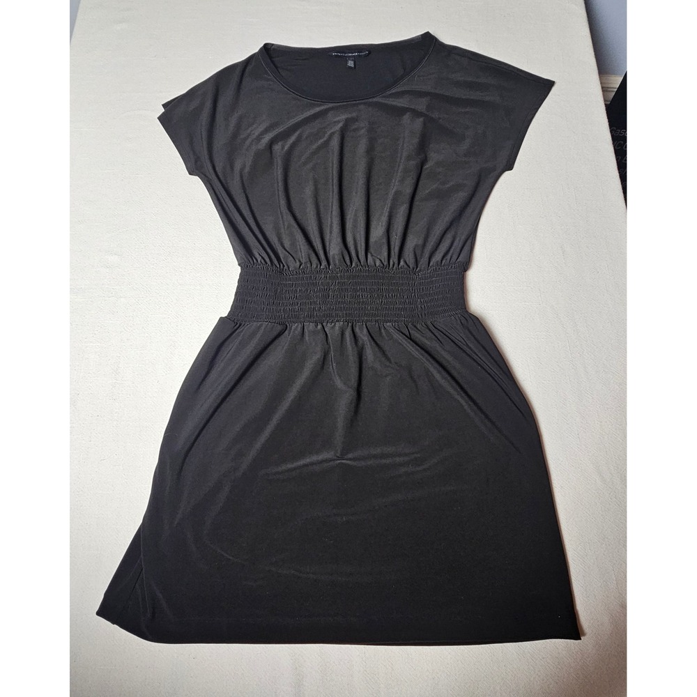 White House Black Market Black Smocked Waist Matte Jersey Dress Small